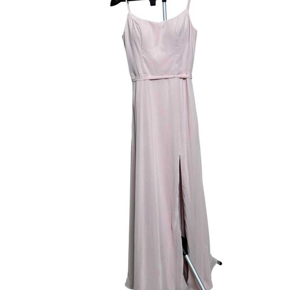 Mori Lee Madeline Gardner Pink Chiffon Bridesmaid Dress Gown Slit USA 2